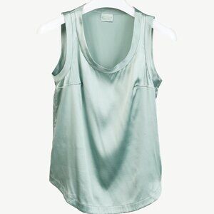 Brunello Cucinelli Mint Stretch Silk Satin Sleeveless Top